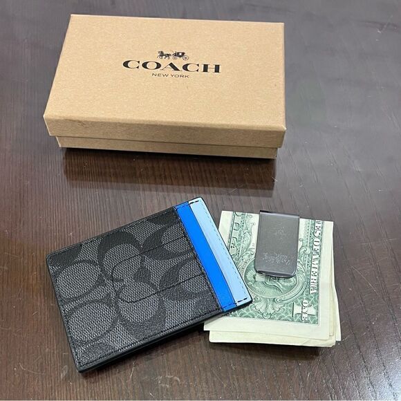 COACH monogram canvas money clip 5 card slot slim wallet NIB Giftable!! - Picture 6 of 7
